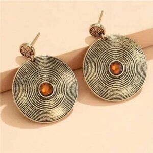 ⭐❤️ FREE Geo Circle Hammered Round Pendant Hipster Hippie Art Chic Pop Earrings